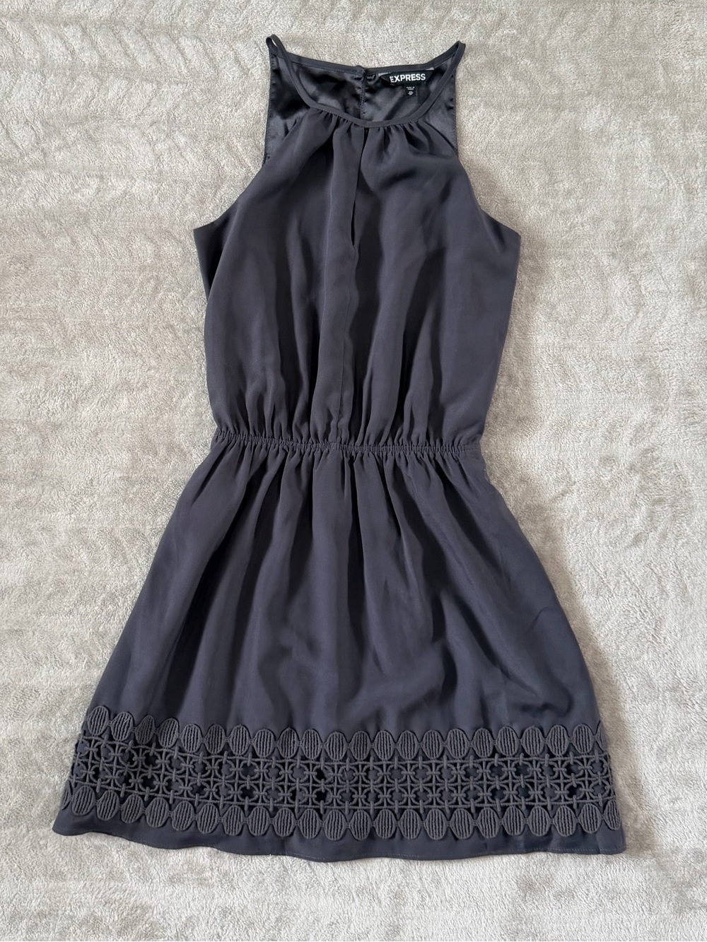 Express Gray Sleeveless Dress with Crochet Hem – Size XS - Minimalist Boho Chic